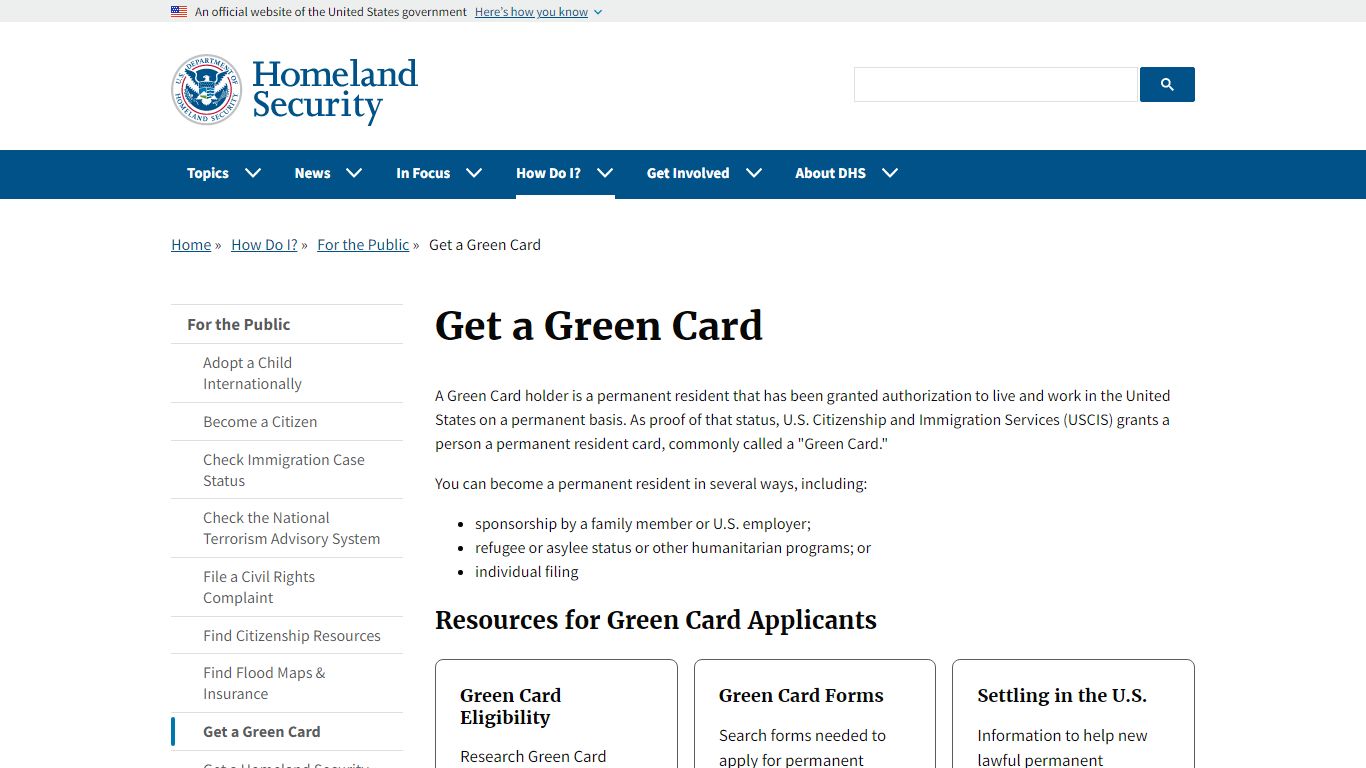 Get a Green Card | Homeland Security